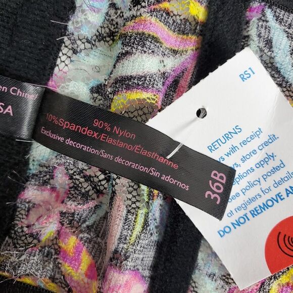 Black Fuchsia Floral Underwire Bra Black Pink Size 36B - Picture 8 of 10